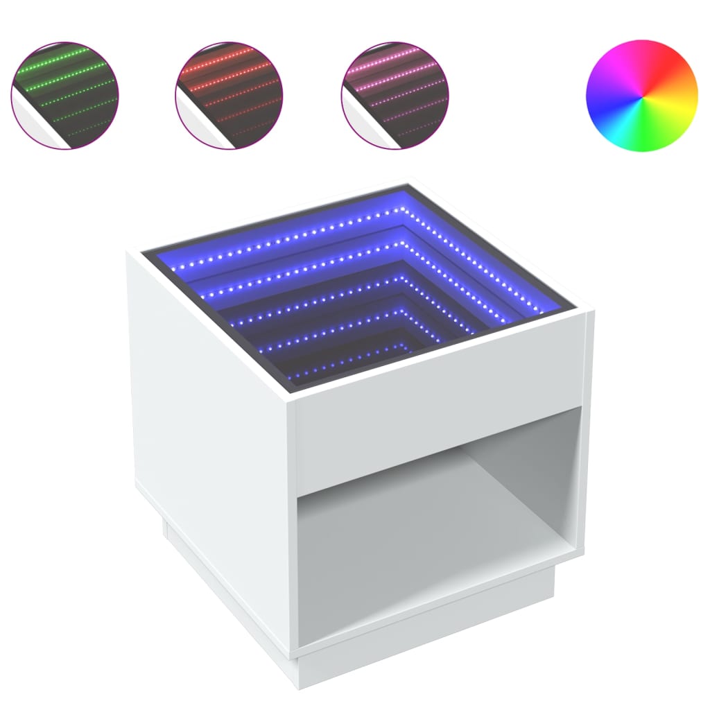 Table de chevet avec LED infini blanc 50 x 50 x 50 cm - 2