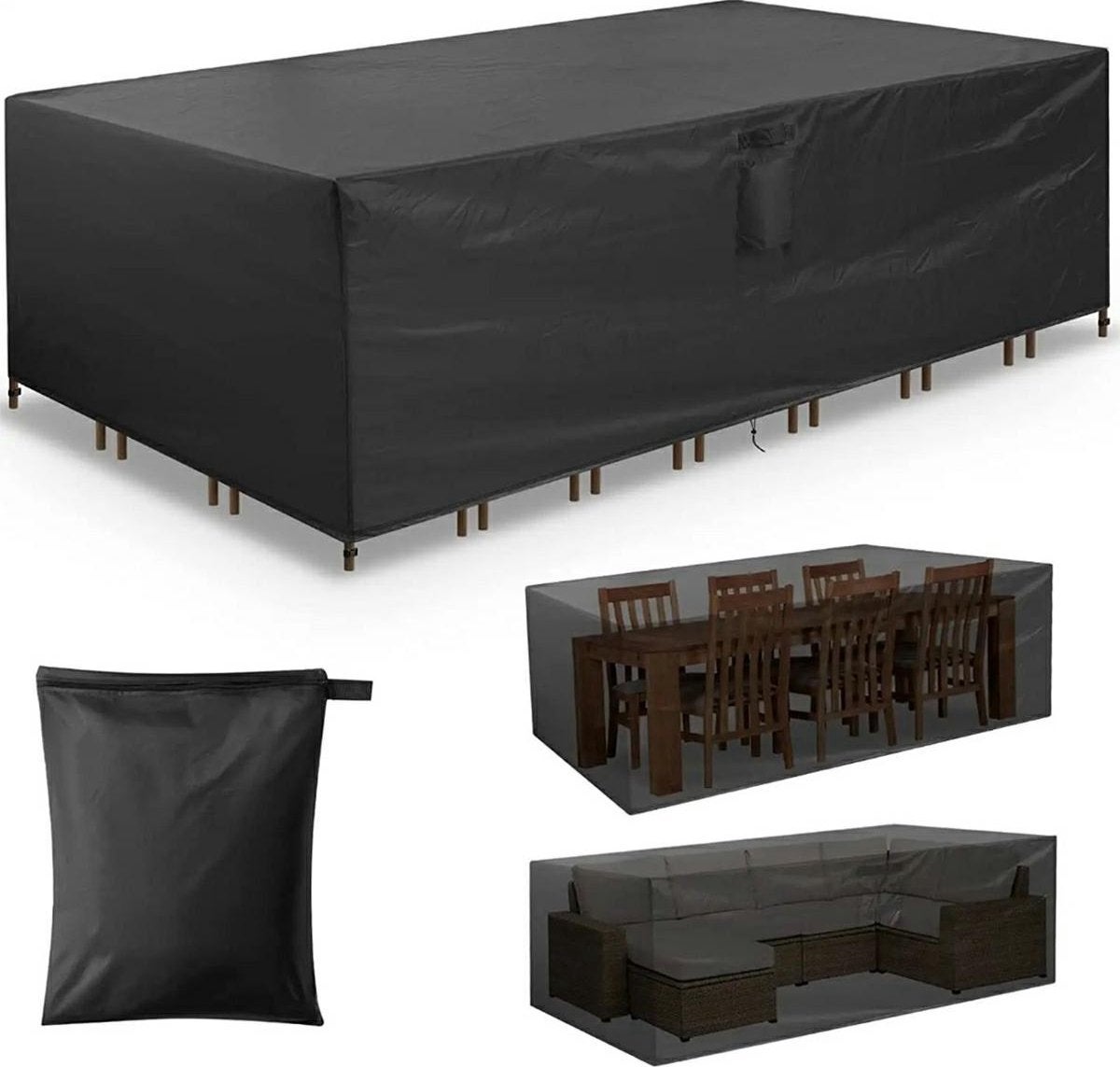 Husă de protecție impermeabilă pentru mobilier de grădină, cu șnur de strângere și sistem eficient de drenaj, L 242 x l 160 x Î 100 cm, neagră