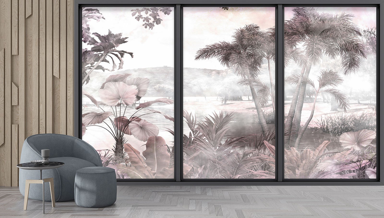 Papier peint panoramique Trompe l'oeil baie vitrée - Jungle - Largeur 325 cm x Hauteur 195 cm - 4