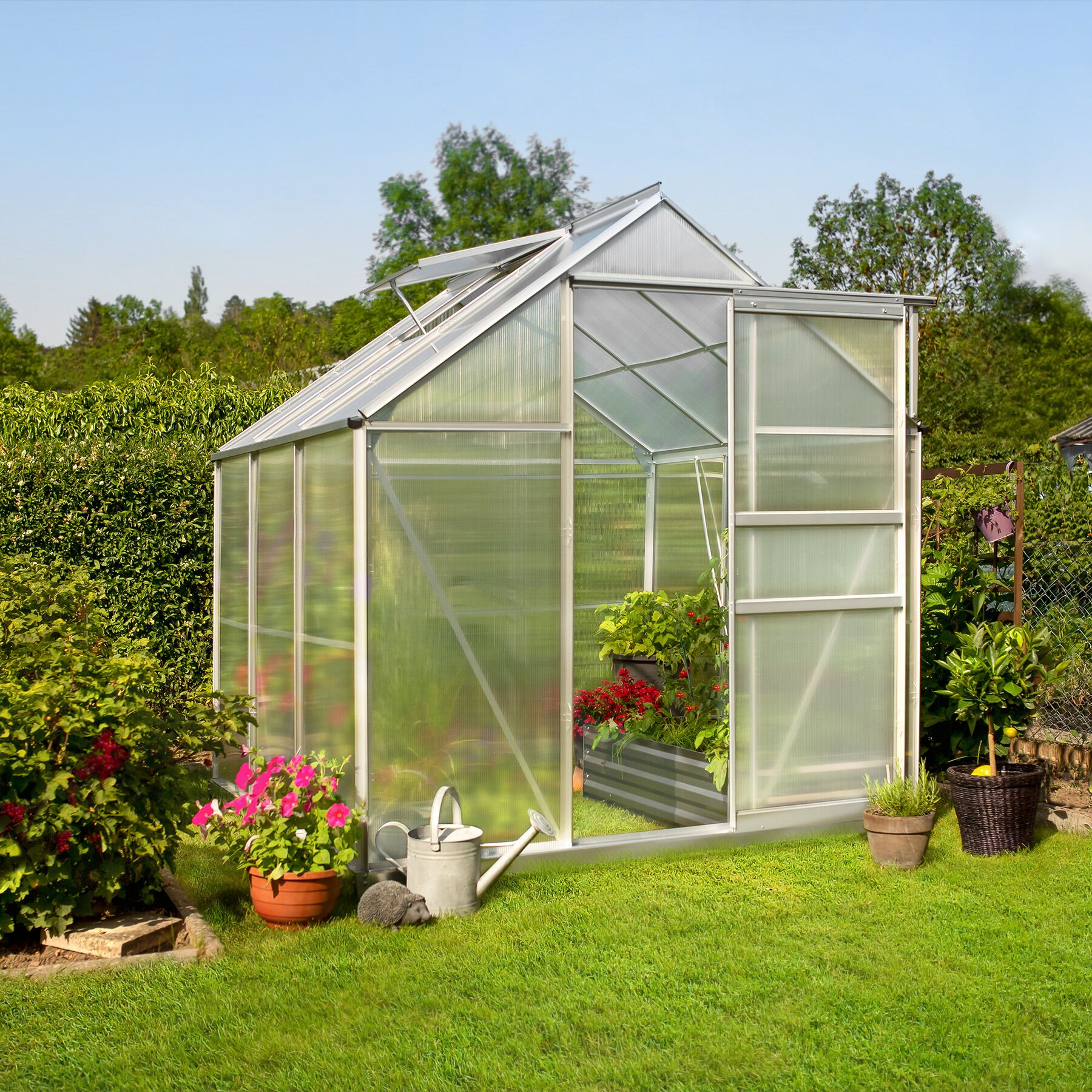 Serre en aluminium 5,85 m³ avec porte coulissante 2 fenêtres de toit et isolant thermique TECTAKE - 2