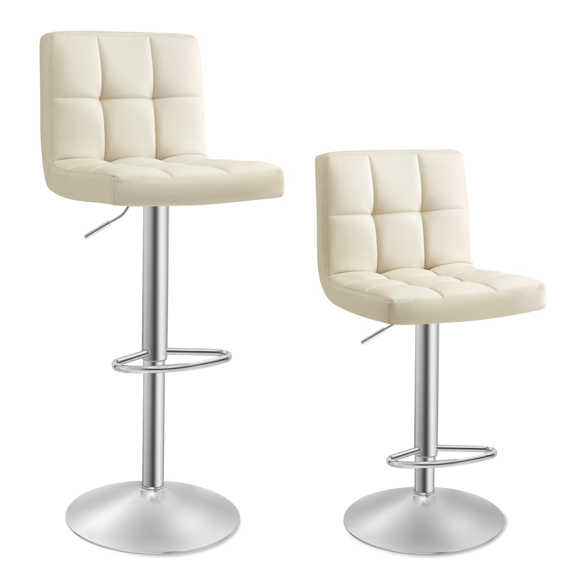 Set Di 2 Sgabelli Da Bar Girevoli Regolabili In Velluto - Altezza 60-79,5 Cm, Colore Avorio - Foto 6
