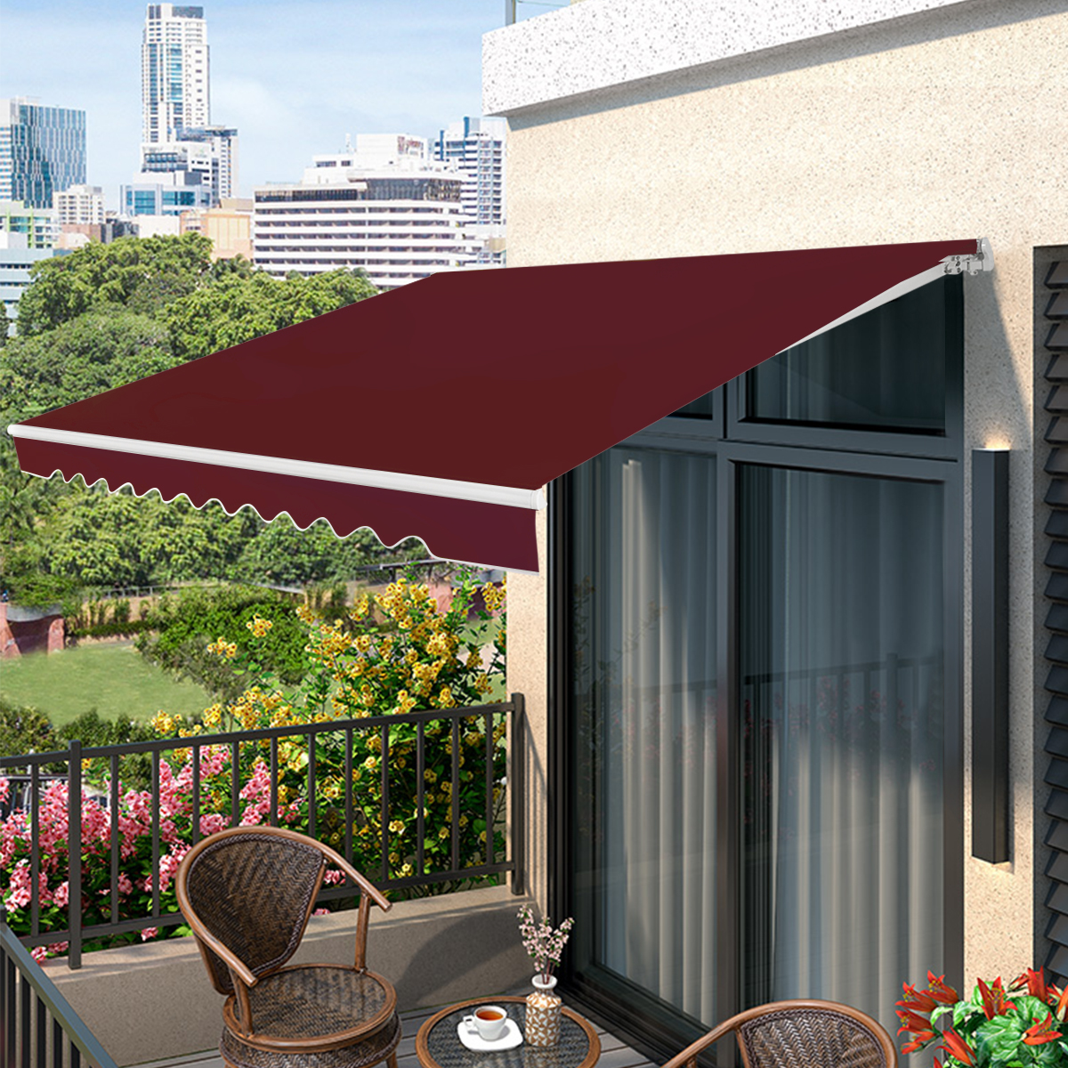Store Banne de Balcon Rétractable avec Tissu Résistant aux UV et à l'eau, Cadre en Aluminium, Réglable 5-35°,3 x 2,5 m, Bourgogne foncé - 9