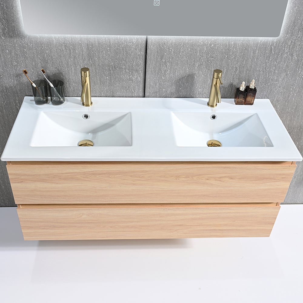 Meuble salle de bain double vasque 120cm bois naturel avec miroir LED LB-8331C - 8