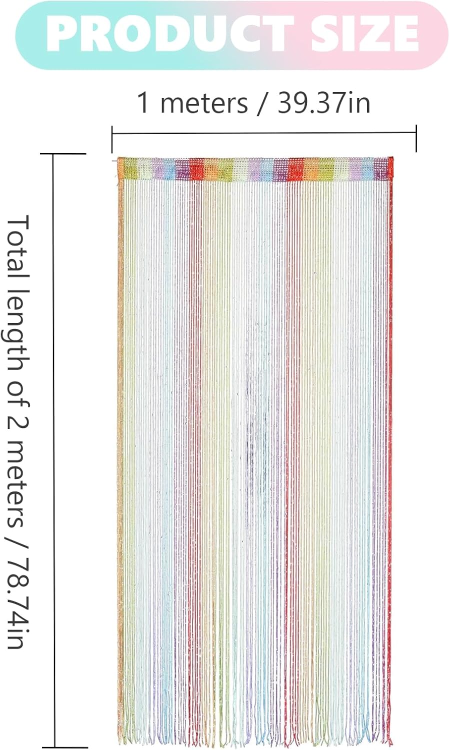 Rideau Anti Mouches pour Porte Extérieur et Intérieur, Rideau de Porte 100 x 200 cm, Rideaux à Cordes pour moustiquaire, divise-pièce, Mariage(Coloré) - 2