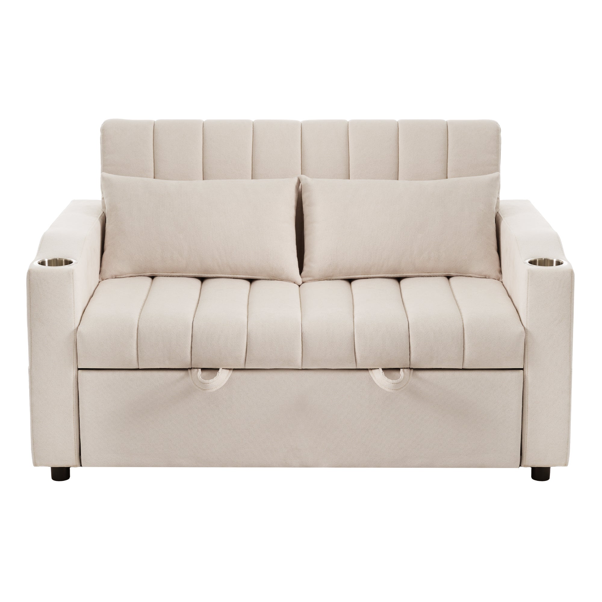 Nowoczesna 2-osobowa sofa z uchwytami na kubki i poduszkami - szara - 4