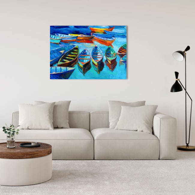 Quadro Tela Astratto Barca A Vela - Dipinto Moderno 75x150 Cm Per Soggiorno, Senza Cornice - Foto 12