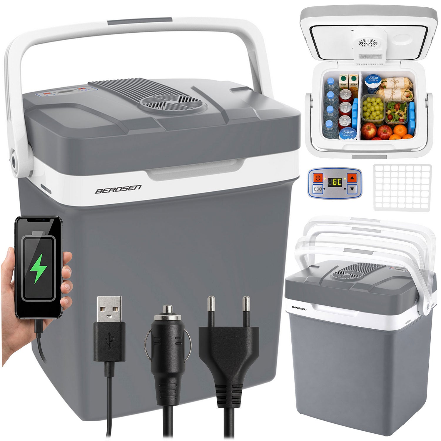 Lodówka turystyczna samochodowa 26l Berdsen 12V i 230V USB z funkcją ECO