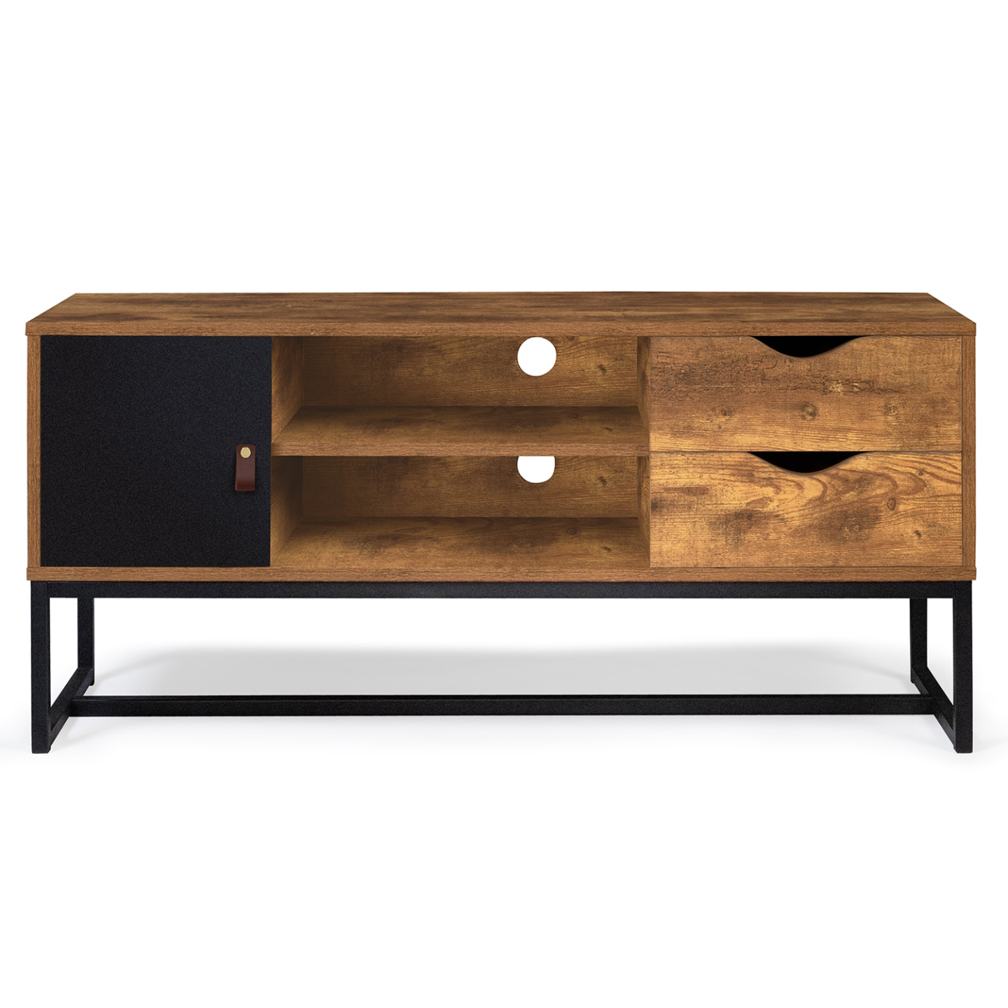 Meuble TV 110 cm CHICAGO 2 tiroirs avec placard design industriel - 3