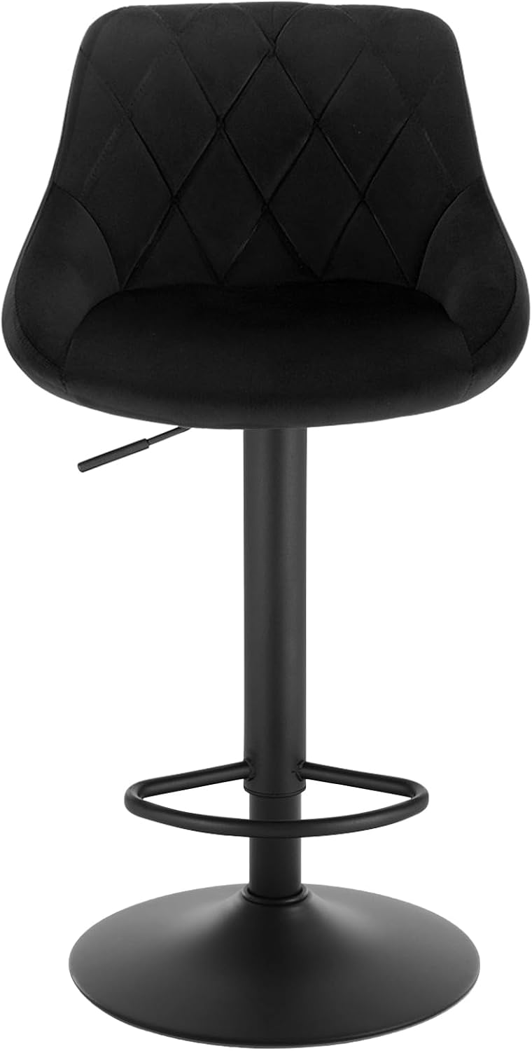 Lot de 2 Tabourets de bar WOLTU, siège bien rembourré en velours, Chaises de bar Hauteur réglable, Noir - 7