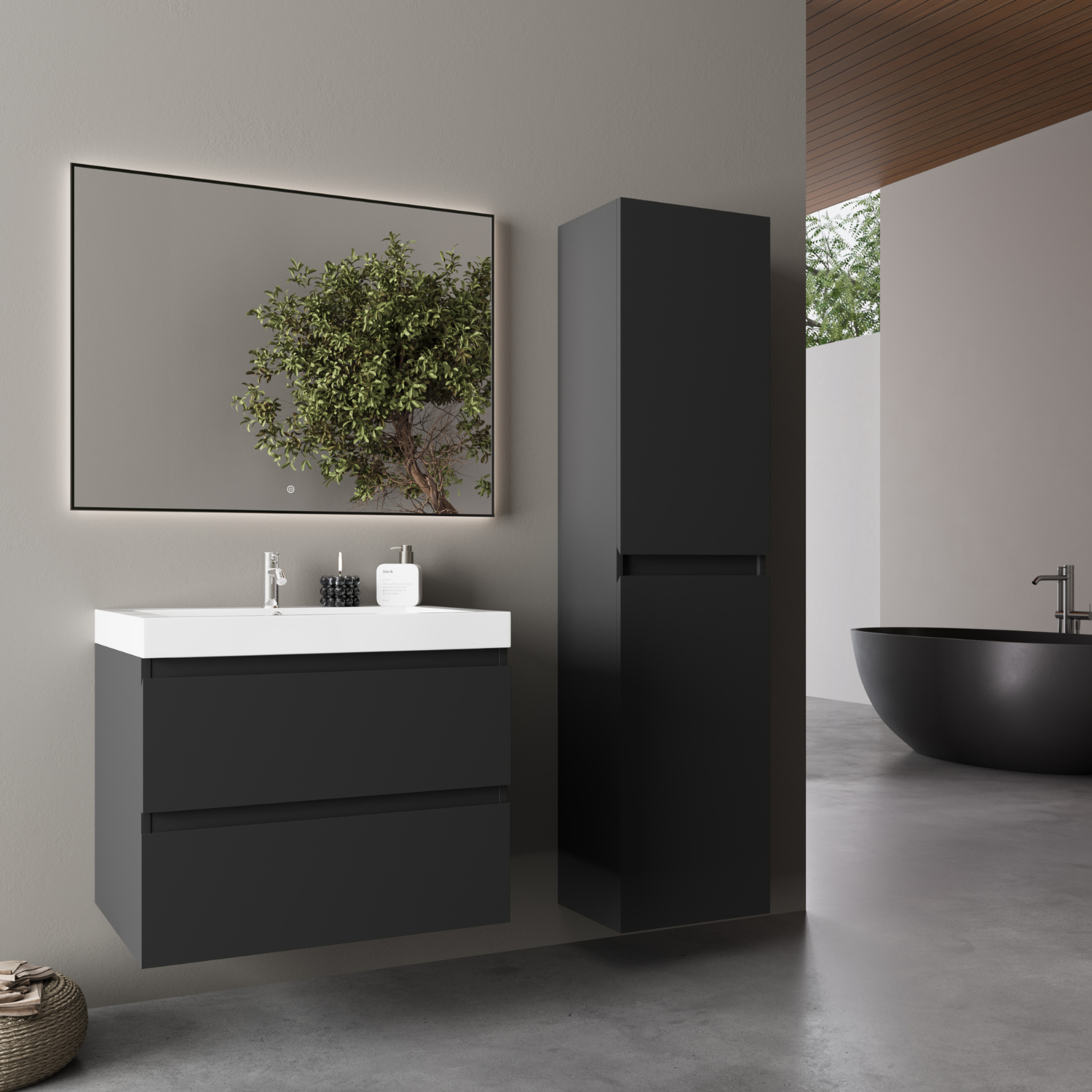 LOMAZOO colonne salle de bain Marbella noir mat - 140cm - 2