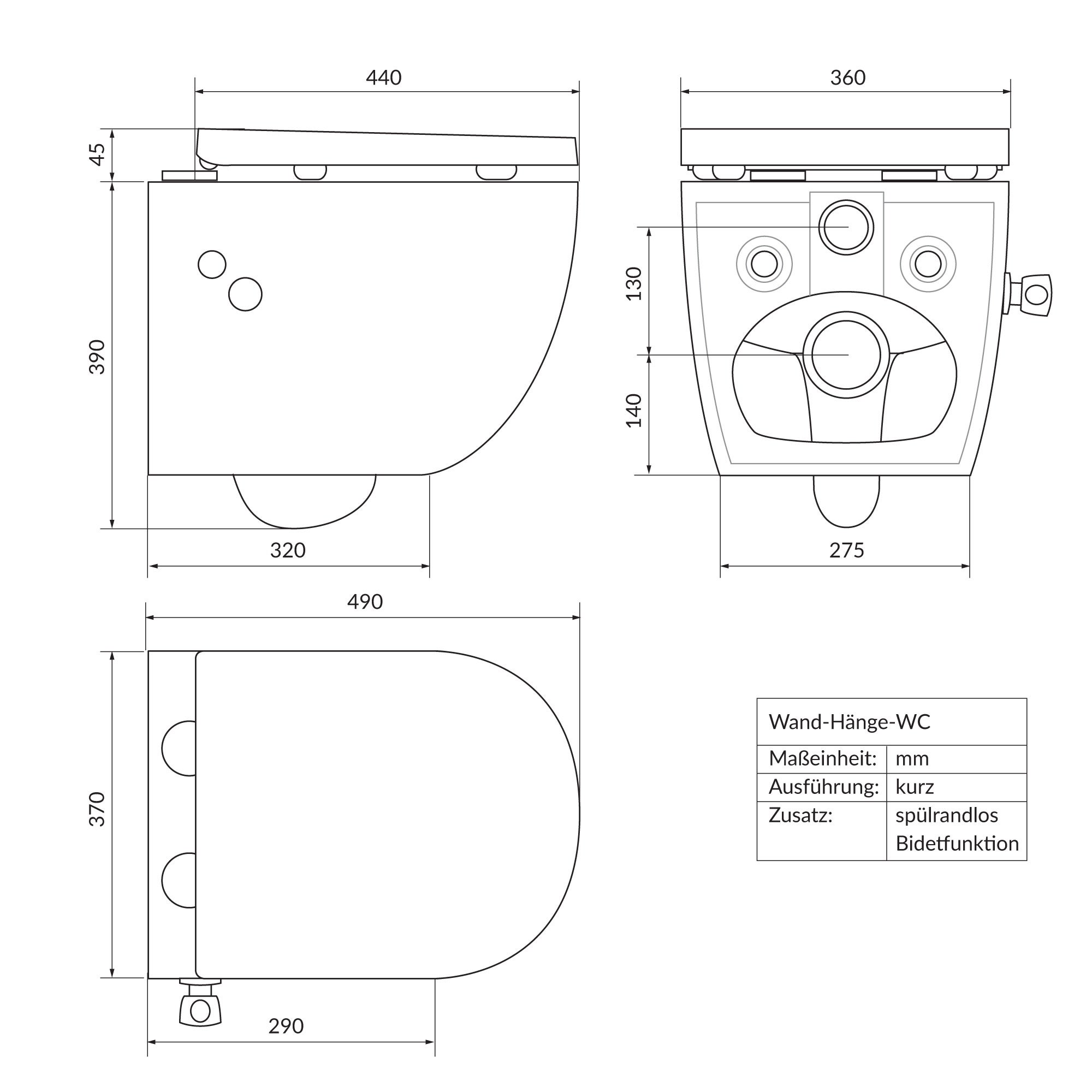 WC suspendu sans rebord nano revêtement fonction bidet court céramique blanc - 7