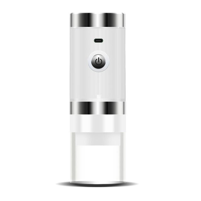 Bezprzewodowy, przenośny młynek do kawy USB z możliwością ładowania, elektryczny ze stali nierdzewnej z silnikiem miedzianym, biały