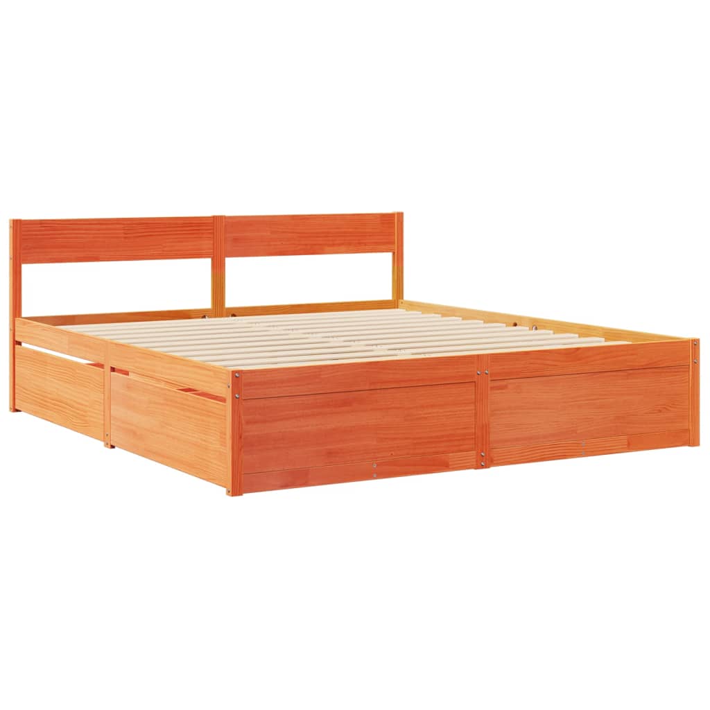 Lit avec tiroirs/matelas cire marron 180 x 200 cm bois massif de pin - 7