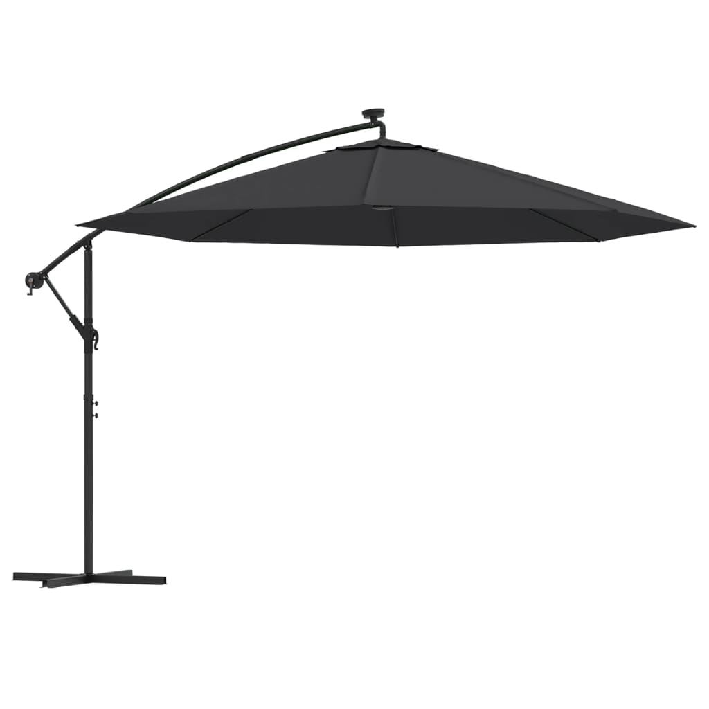 Parasol de jardin en porte-à-faux avec lumières LED noir 350 cm vidaXL - 2