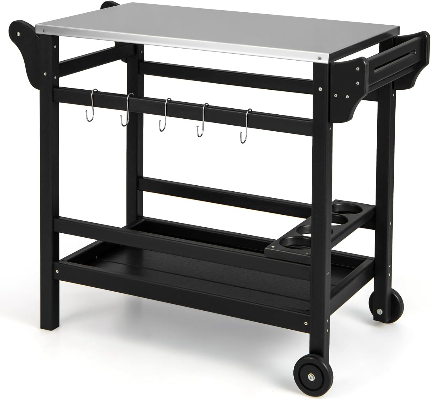 Wózek Zewnętrzny do Grilla z Blatem do Grillowania, Blat ze Stali Nierdzewnej, Uchwyt, Nośność 115+35 kg, 105 x 54 x 85 cm