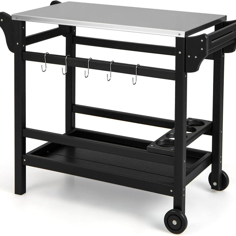 Wózek Zewnętrzny do Grilla z Blatem do Grillowania, Blat ze Stali Nierdzewnej, Uchwyt, Nośność 115+35 kg, 105 x 54 x 85 cm