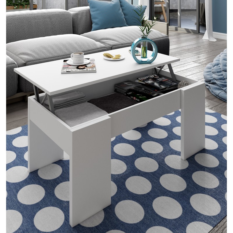 Table basse GOTHAM avec plateau relevable et rangement - Blanc - 7