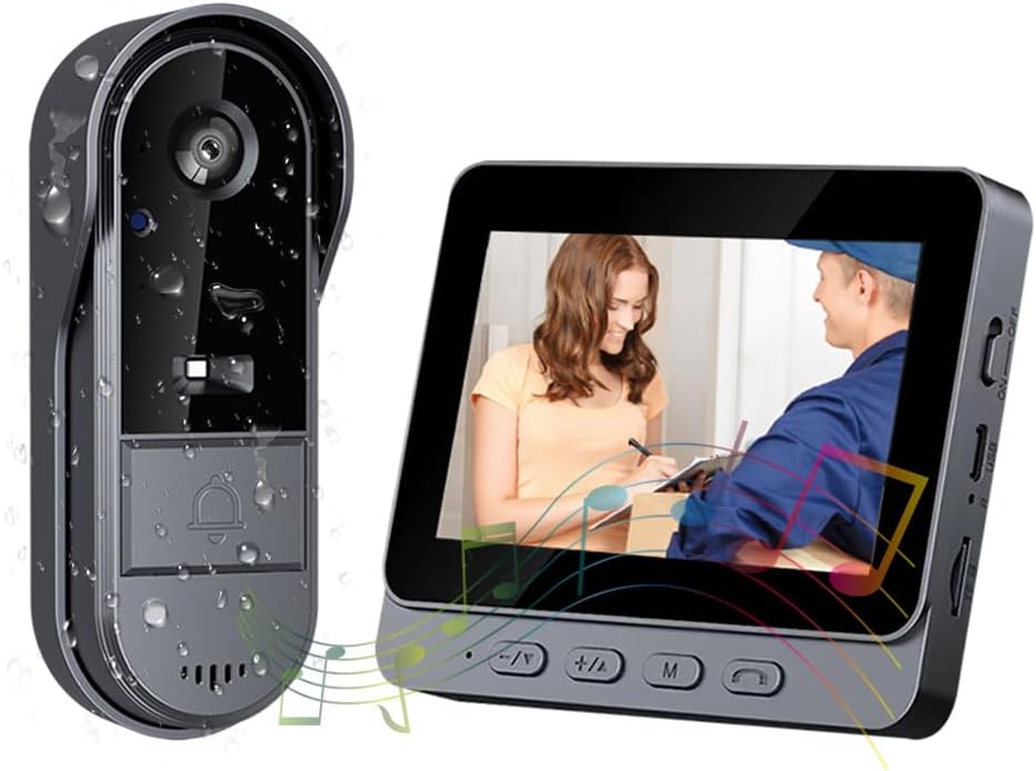 Wodoodporny bezprzewodowy dzwonek do drzwi 1080P z 4,3-calowym ekranem IPS, wodoodporny bezprzewodowy dzwonek wideo IP65 z kamerą