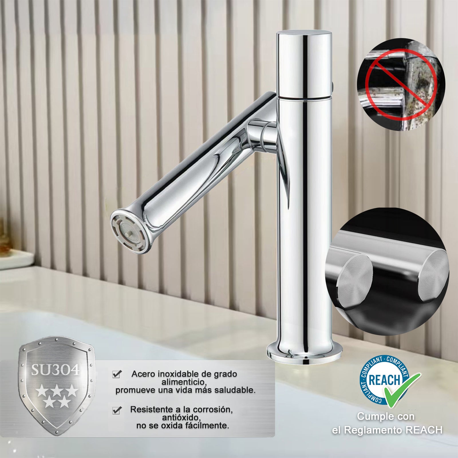 VICTOVA – Miscelatore per lavabo monocomando, beccuccio orientabile con altezza regolabile, in acciaio inox cromato lucido - 6