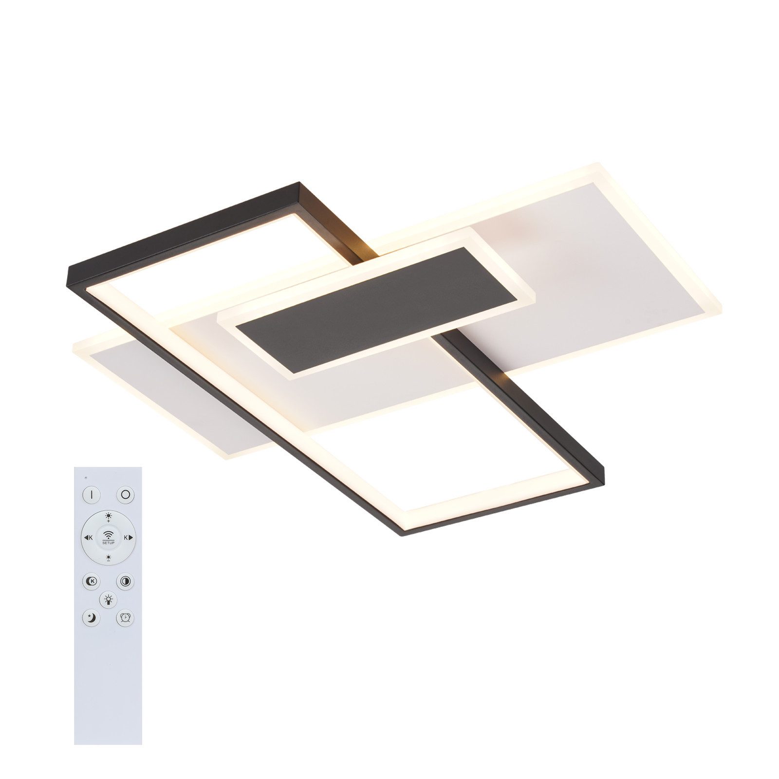 NETTLIFE Lámpara de techo LED Lámpara de techo para sala de estar Regulable 62W con 2 focos de techo Negro con control remoto Acrílico moderno - 8