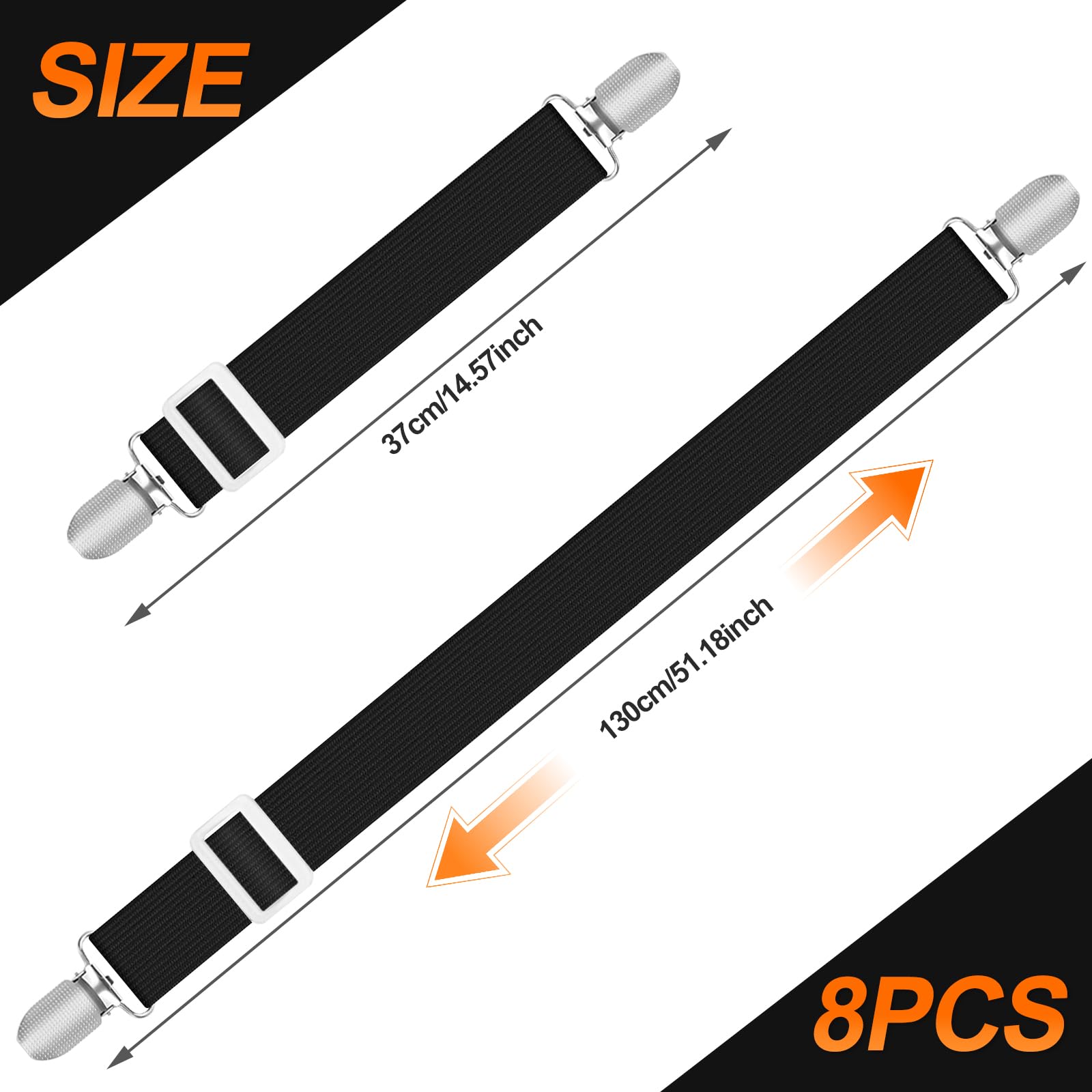 8Pcs Tendeur Drap Housse, Attache Drap Housse(30cm à 130cm) Sangle Matelas, Elastique Drap Housse pour Draps, Matelas, Planche à Repasser ou Canapé - 3