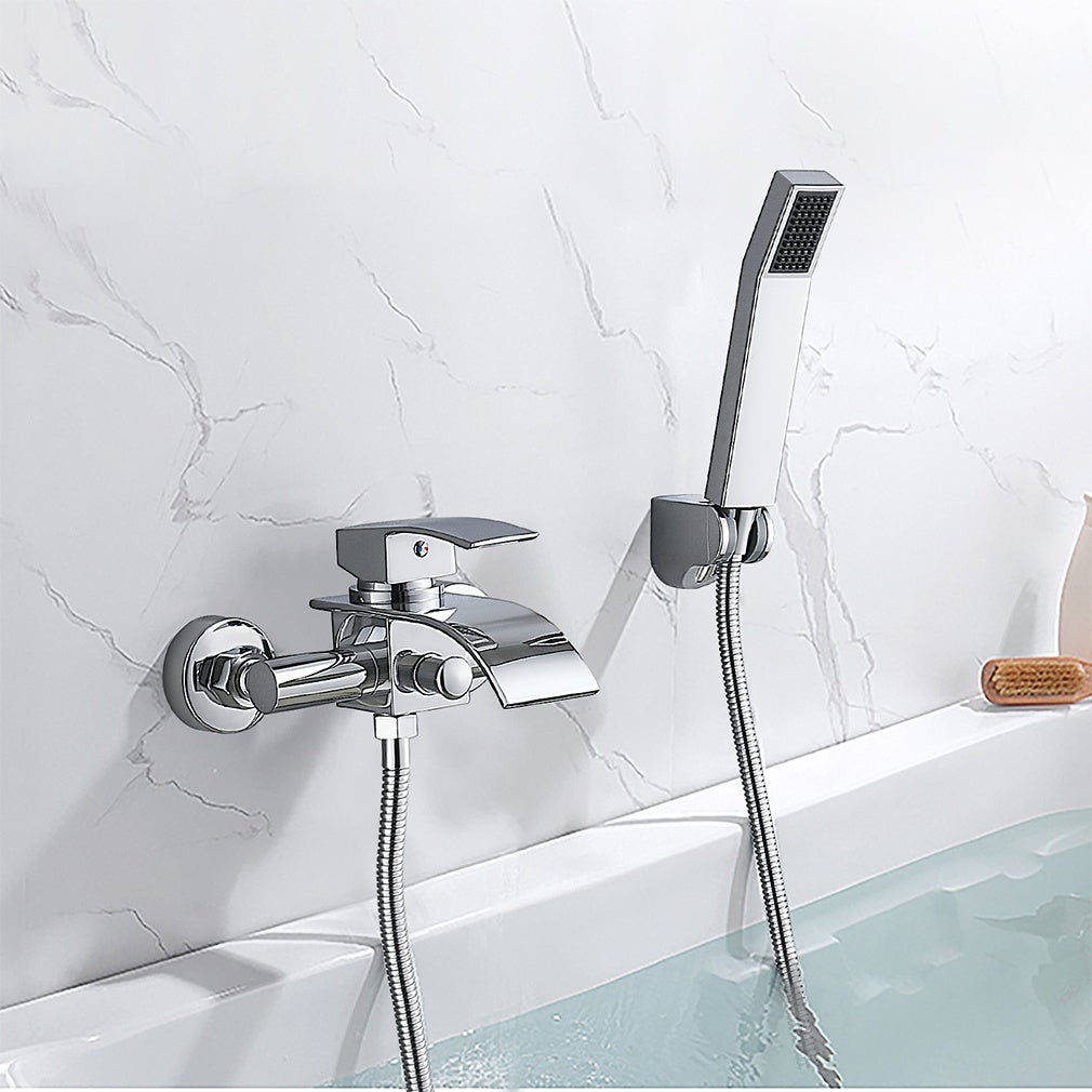 Mitigeur Baignoire Cascade avec Douche à Main/Flexible de douche 1,5m Robinet Douche Robinetterie mural Robinet de bain en Laiton Chrome,EU Modèle - 7