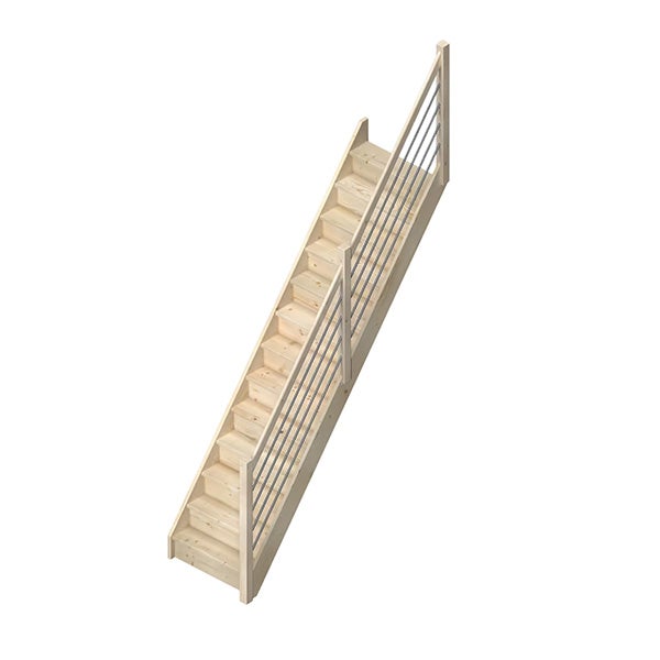 Escalier bois 13 marches - Hauteur à franchir 2.80m - Avec rampe - Largeur 0,82m - TRENDY-I-280