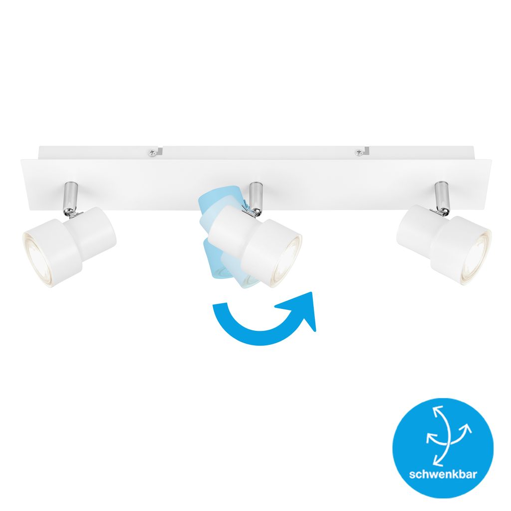 Plafonnier LED Spot BRILONER LEUCHTEN ROCK, 5 W, 460 lm, IP20, blanc, métal, incl., 3x GU10, 45 x 8 x 12 cm - 8