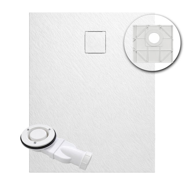 AquaUno - Brodzik z SMC struktura kamienia biały 100x90x2,6 cm + syfon