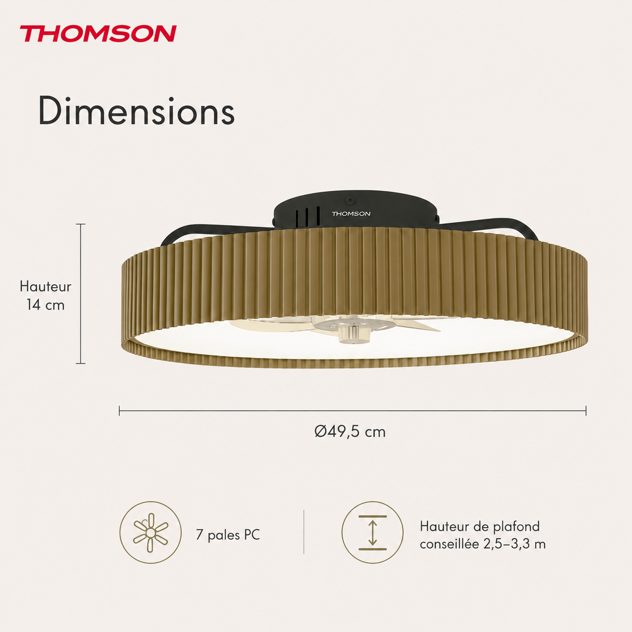 Ventilateur de plafond avec lumière THOMSON ALMA avec 7 pales, diamètre de 50 cm et télécommande incluse - 3