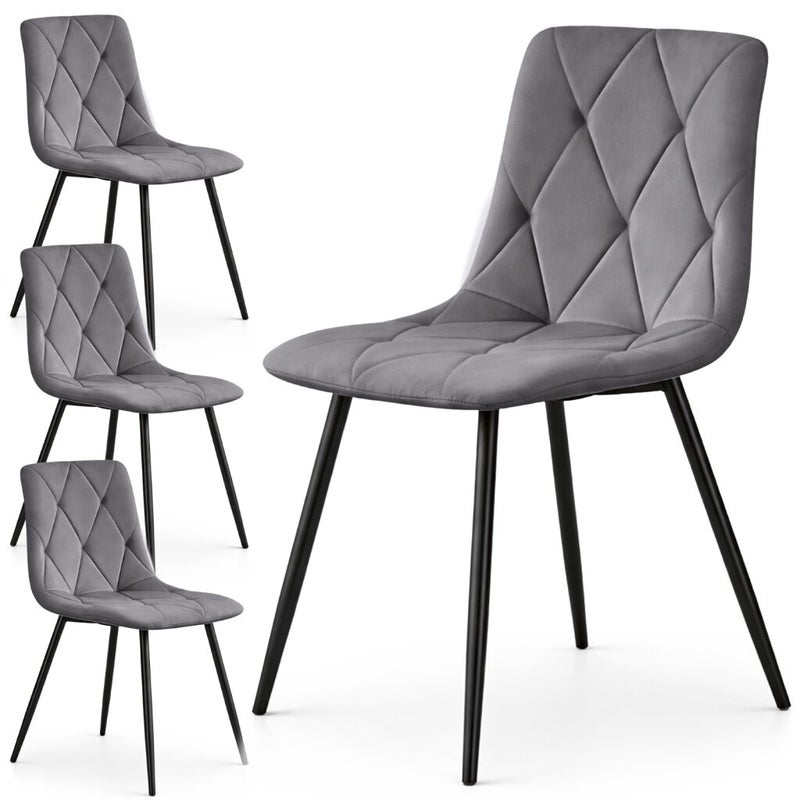 4x Welurowe krzesło tapicerowane pikowane Ciemny Grafit MILO Czarne nogi