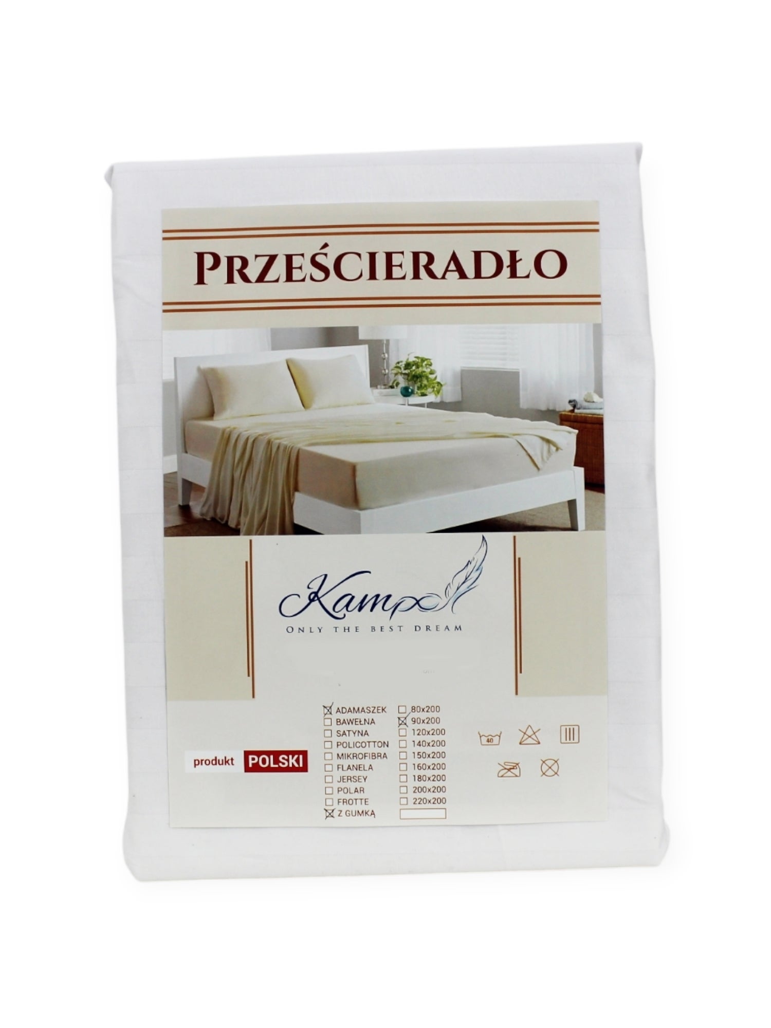 Kam-Pol prześcieradło hotelowe z gumką pasek 2 cm biały 70x120 cm