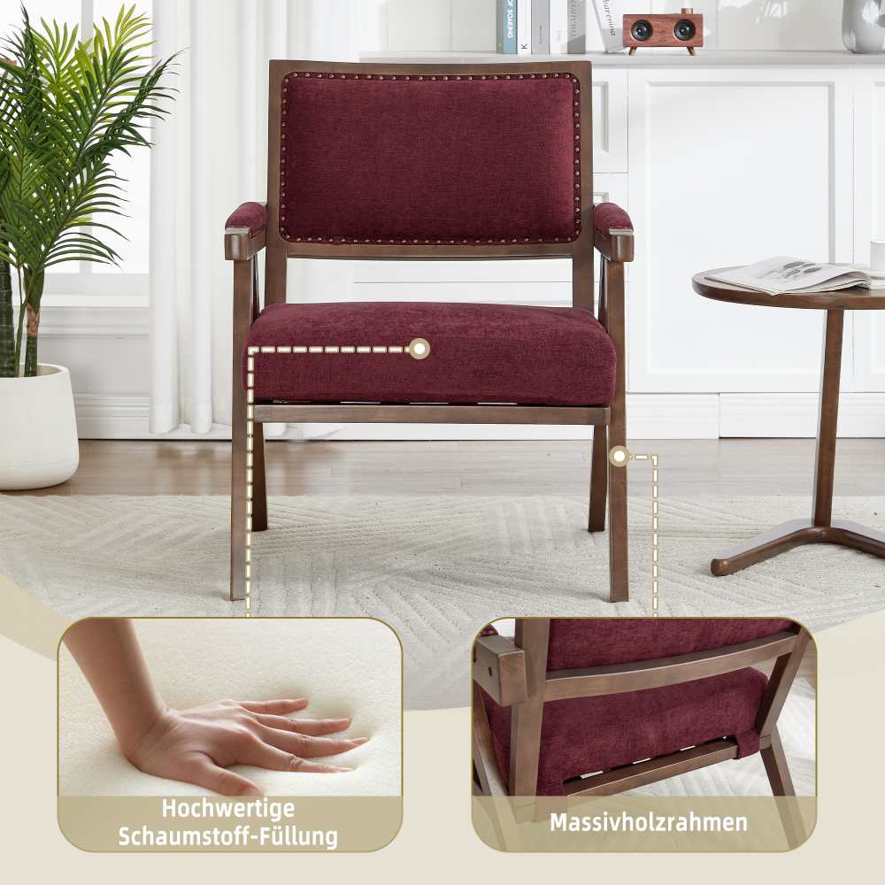 Fauteuil Lounge Tissu Moderne Mid-Century avec Accoudoirs et Cadre Bois pour Salon, Chambre, Bureau - 4