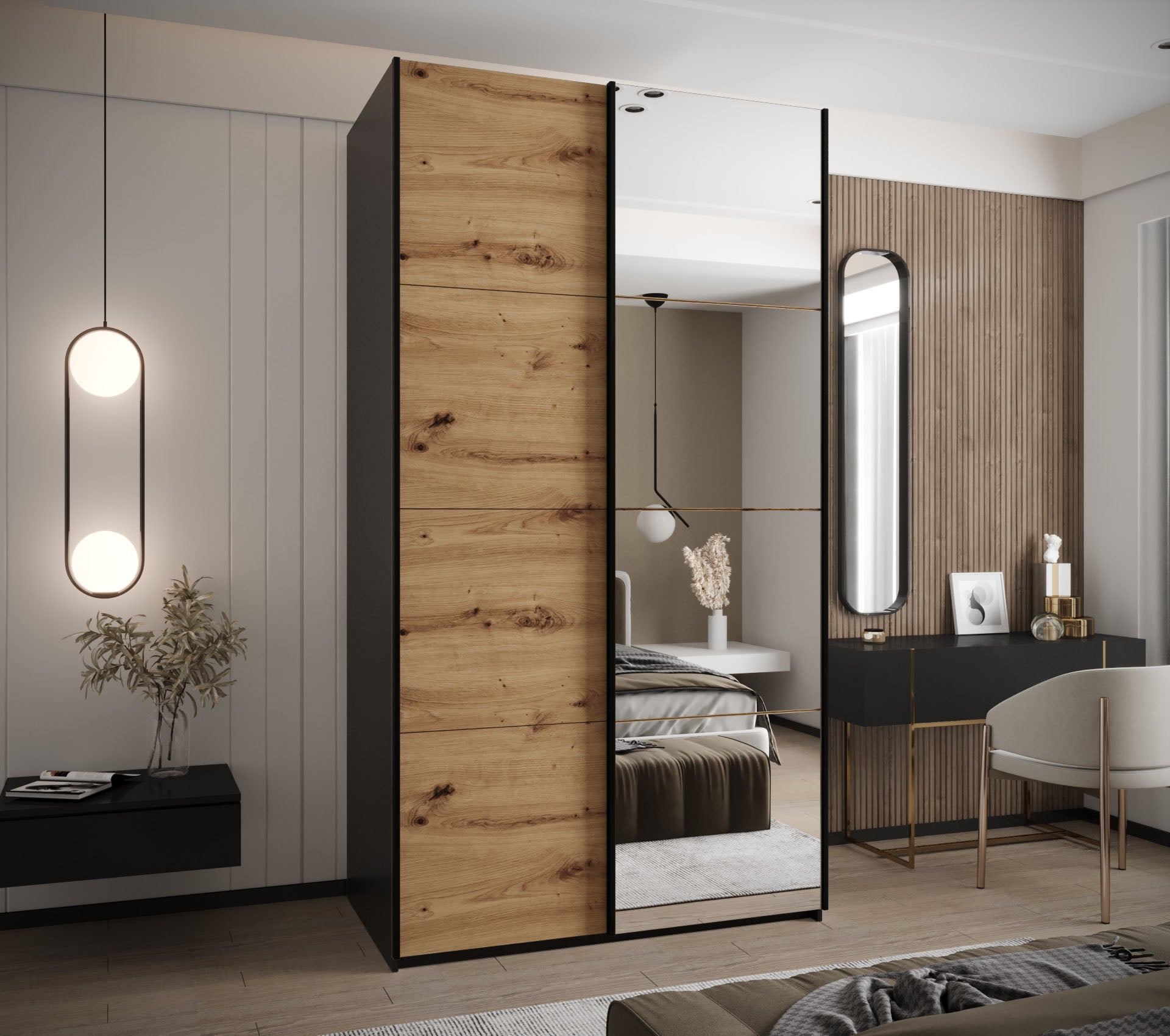 Szafa przesuwna wysoka Lux 3 130 x 64 x 245,5 cm czarny + artisan + u. czarny - Abiks Meble - 2