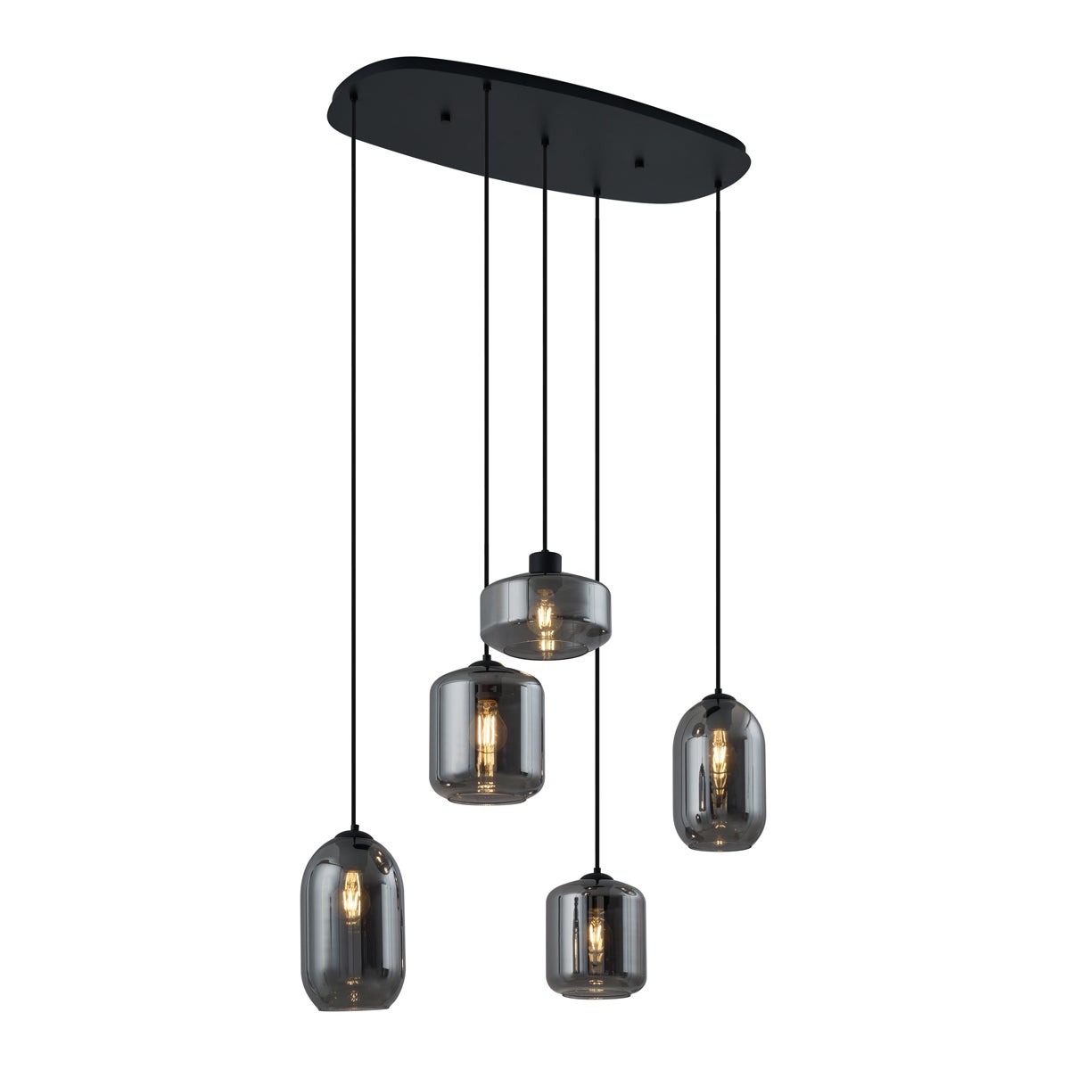 Qazqa nowoczesny lampa wisząca z kloszem (5 punktów) do stołu jadalnego - Sheena - czarny, owalny, max. 15w, e27, z 5 punktami