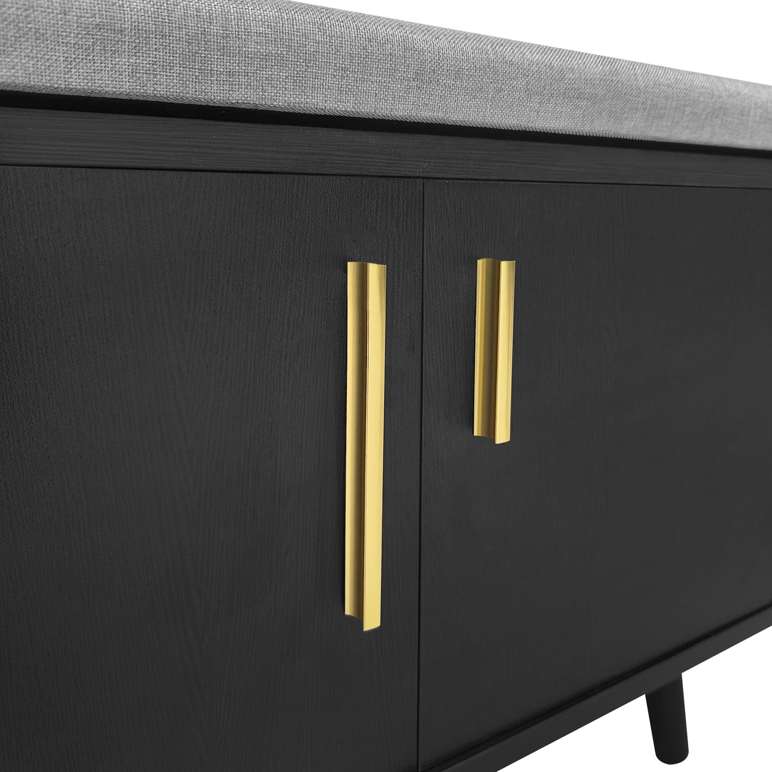 Banc à Chaussures Moderne - 100x34x69 cm - 3 Portes & Assise Rembourrée - Design Poignées en Métal Asymétriques - Noir - 8