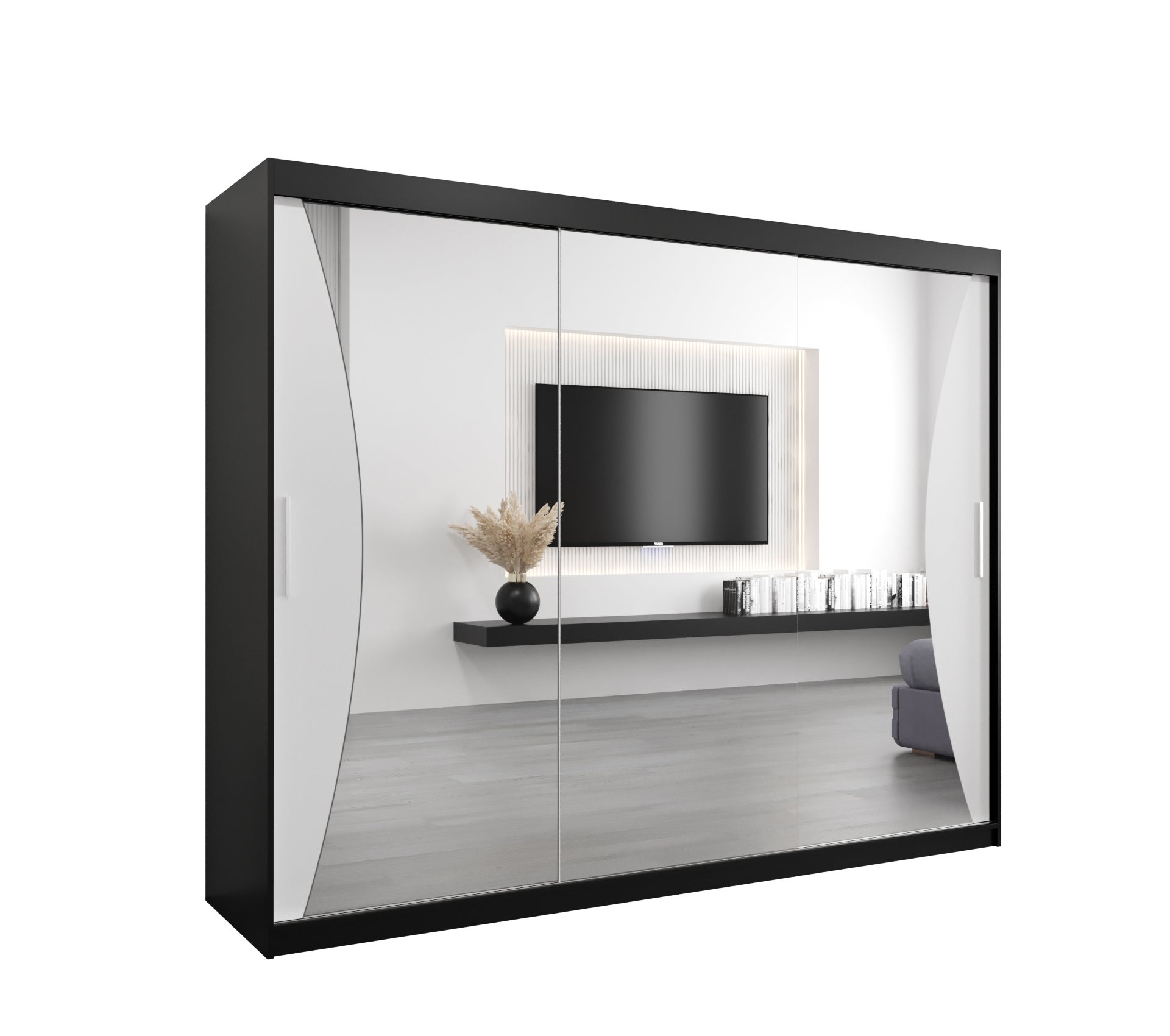 Szafa przesuwna garderoba MONACO 250 x 62 x 200 cm Czarny + Biały - Abiks Meble