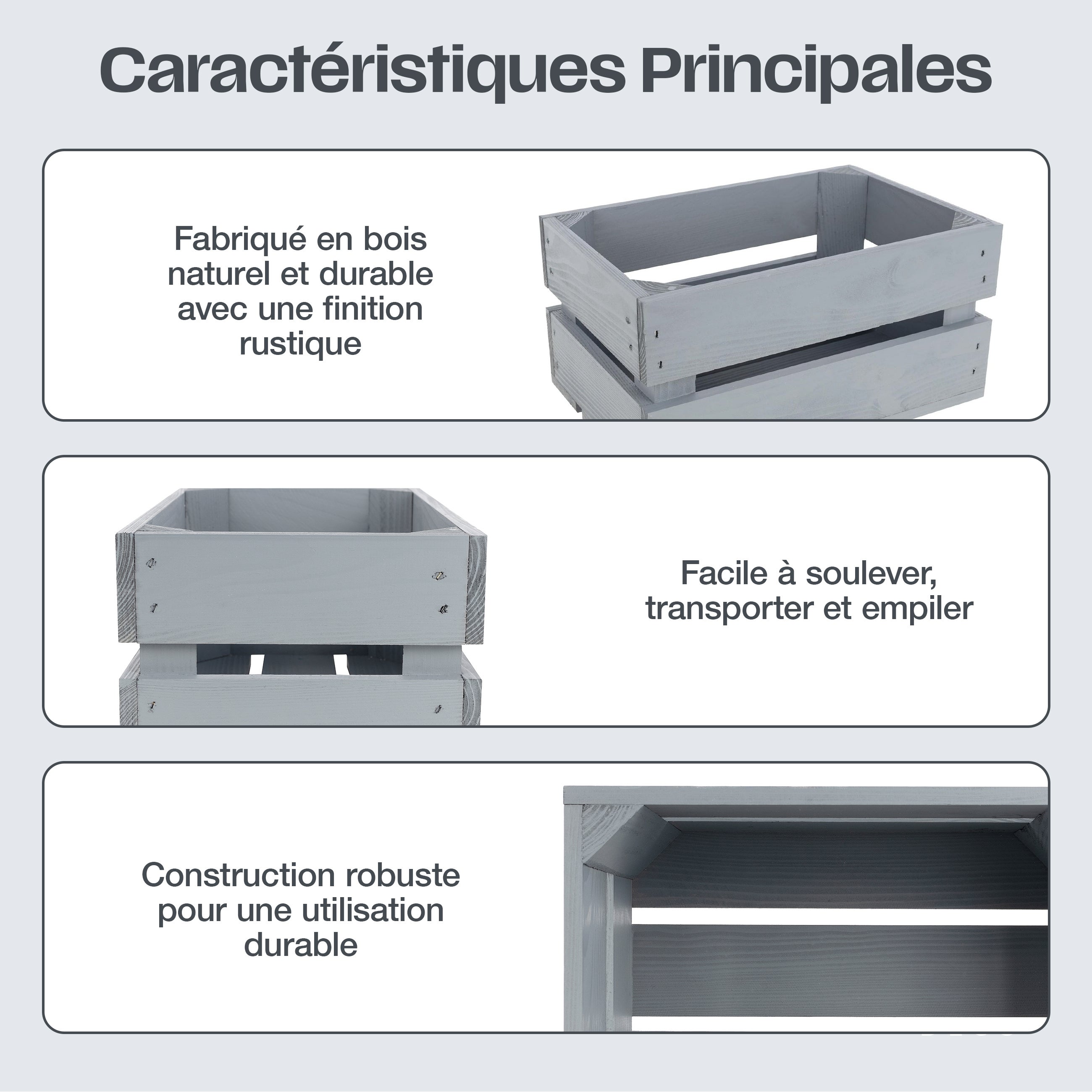 Creative Deco Caisse en Bois Gris | 40 x 30 x 15 cm | Caisse Rangement Bois | Caisse en Bois Vintage | Cagette Bois Deco | Boite Decoration - 4