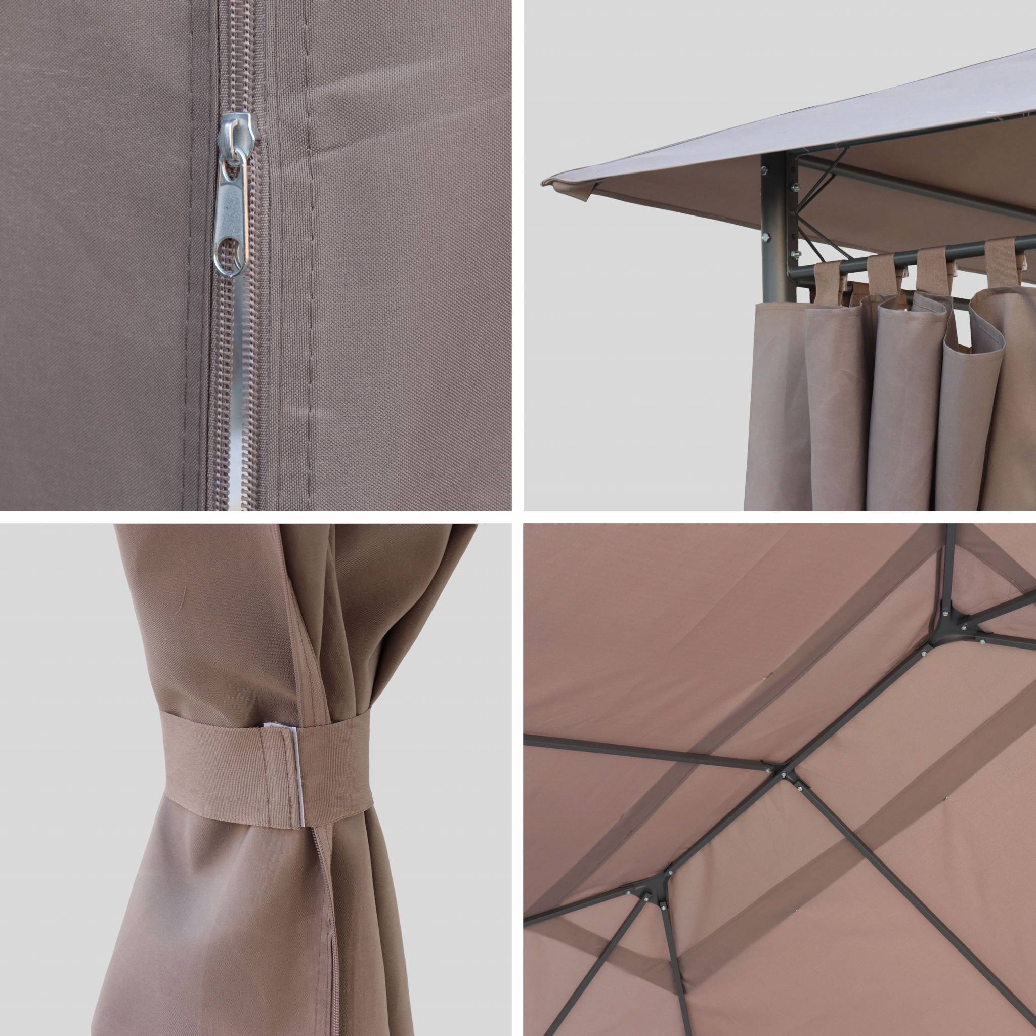 Tonnelle 3x4 m - Divio - Toile taupe - Pergola avec rideaux. tente de jardin. barnum. chapiteau. réception - 4