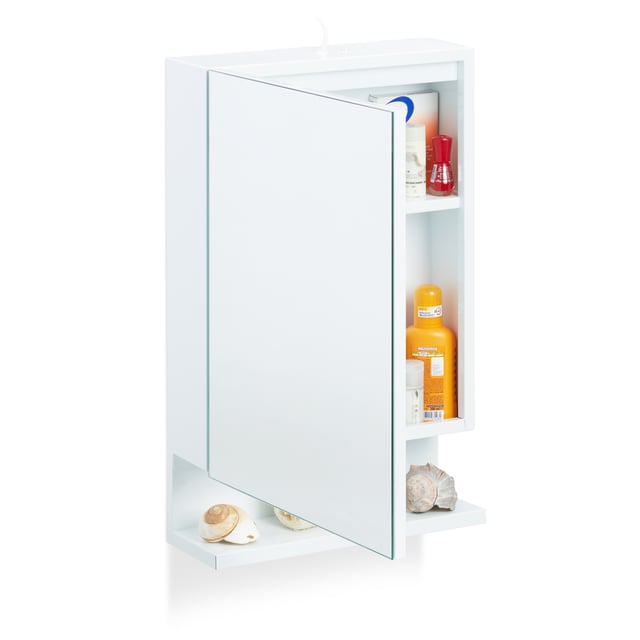 Relaxdays Armadietto da Bagno a Specchio, 1 Anta, con Presa Elettrica, Mobiletto, Pensile, H x L x P: 55 x 35 x 12 cm, Bianco
