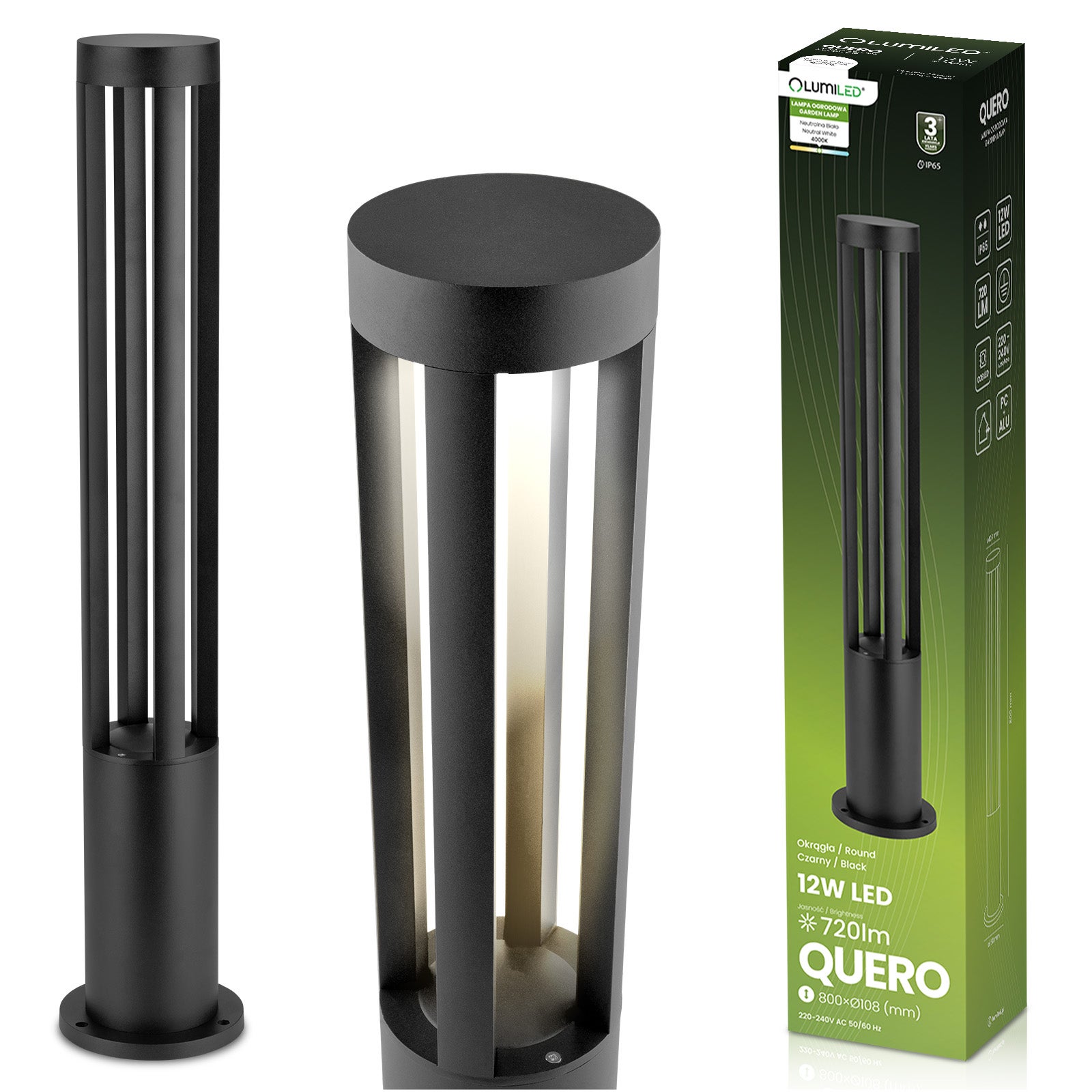 Lampa Ogrodowa Lumiled Słupek Zewnętrzny Stojący 12W LED 4000K Neutralna biel 80cm 1 szt.