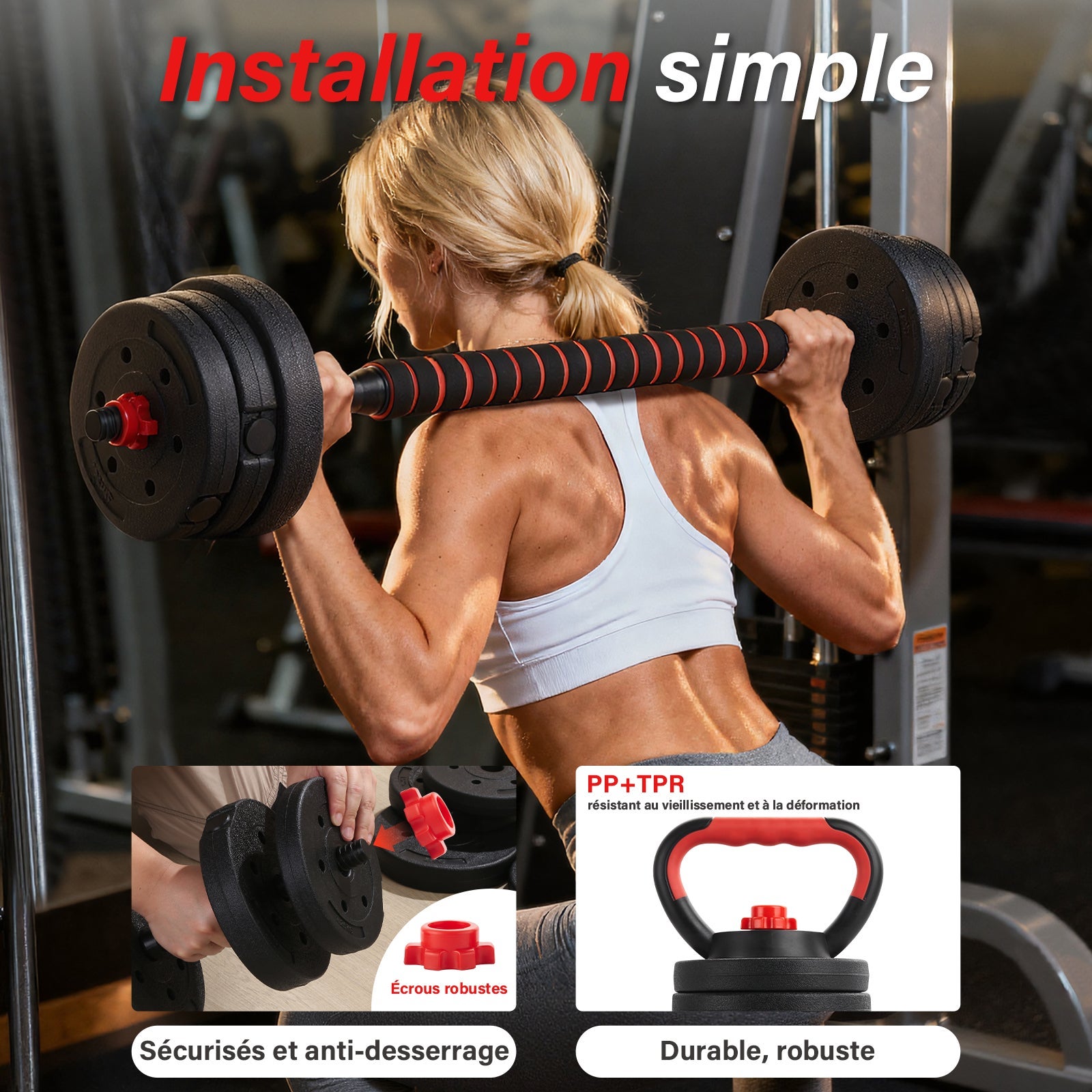 TEENO Ensemble d'haltères réglables 5 en 1 de 20 kg, comprenant des kettlebells, des haltères, une barre et un support pour pompes - 3