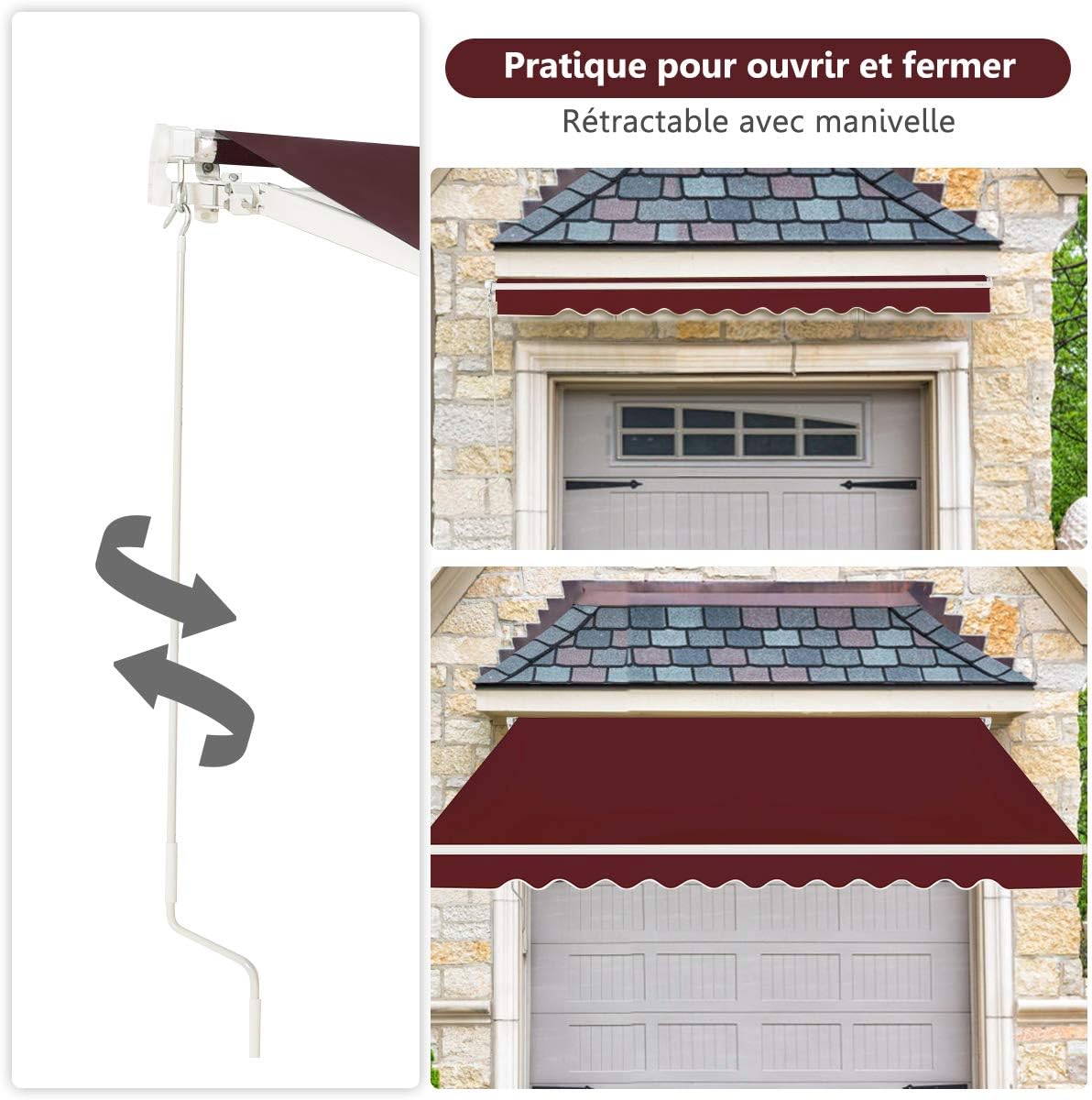 Store Banne de Balcon Rétractable avec Tissu Résistant aux UV et à l'eau, Cadre en Aluminium, Réglable 5-35°,3 x 2,5 m, Bourgogne foncé - 3