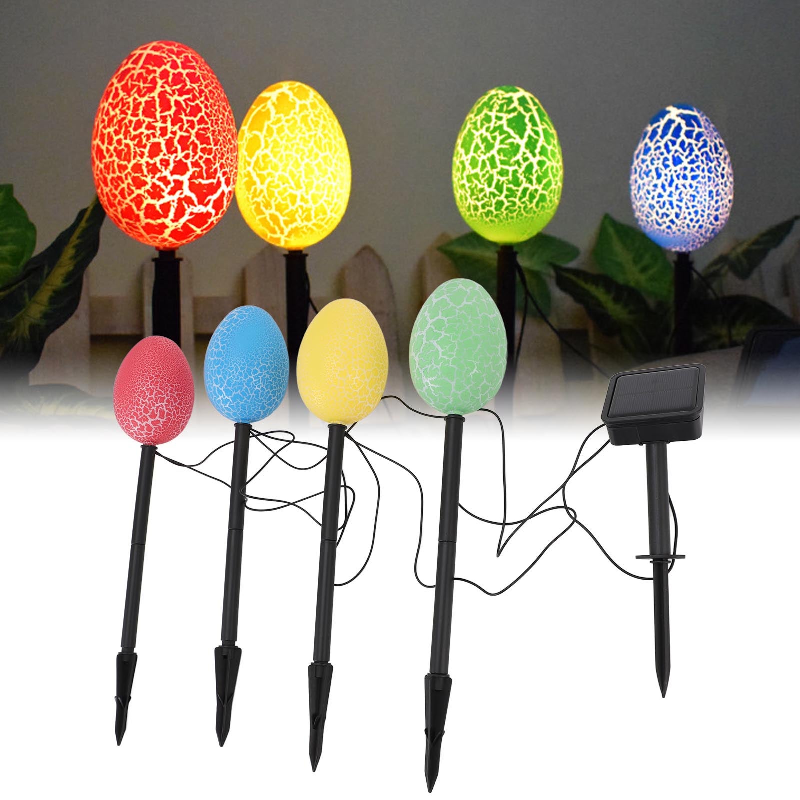 Lumière Solaire Œuf Coloré Œufs Cassés avec Piquet pour le Sol, Lumière Décorative pour Jardin et Cour Extérieure - 6