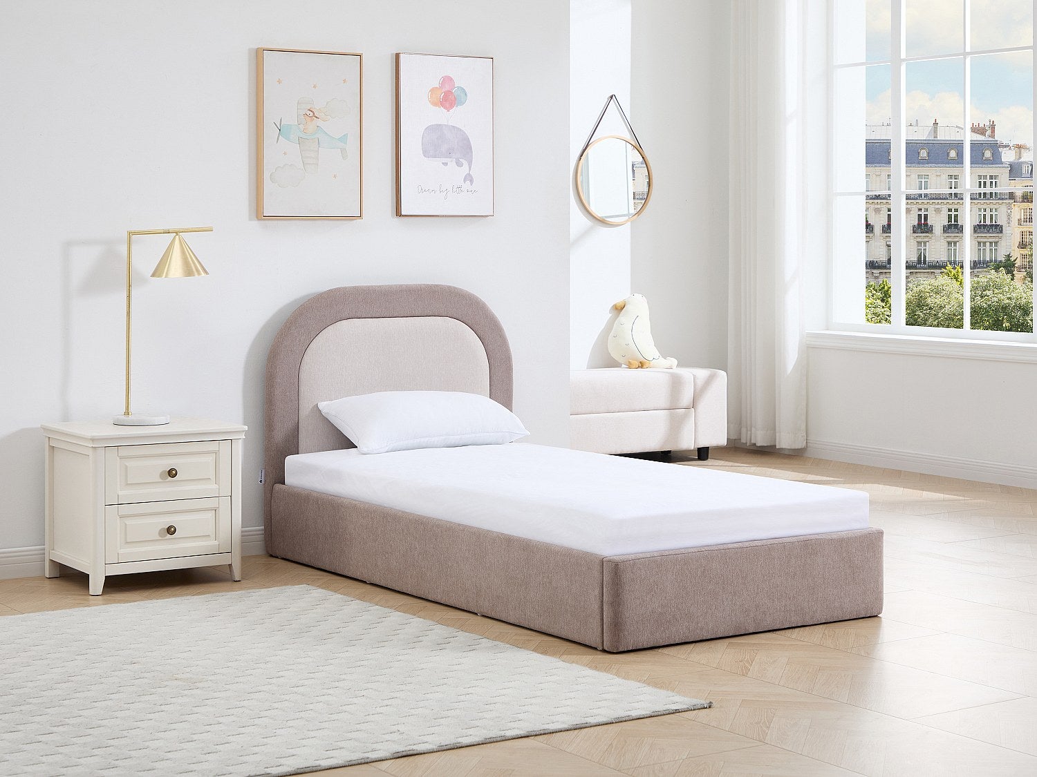 Lit coffre 90 x 190 cm – Tissu – Taupe et Beige - IDONO | Leroy Merlin