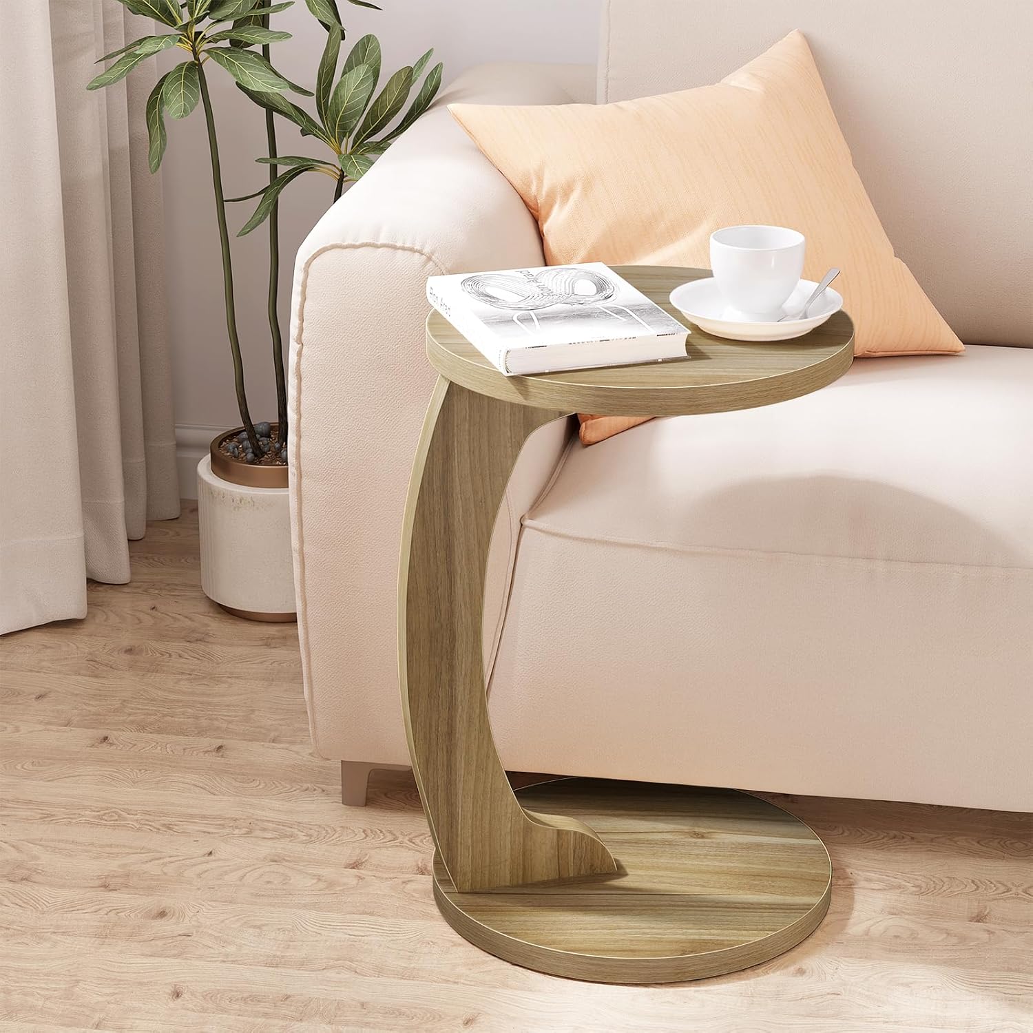 WOLTU Table d'Appoint, 38x55 cm, Table Basse Ronde, Bout de Canapé, Table Salon, Table Basse Scandinave, en MDF, Chêne Clair - 3