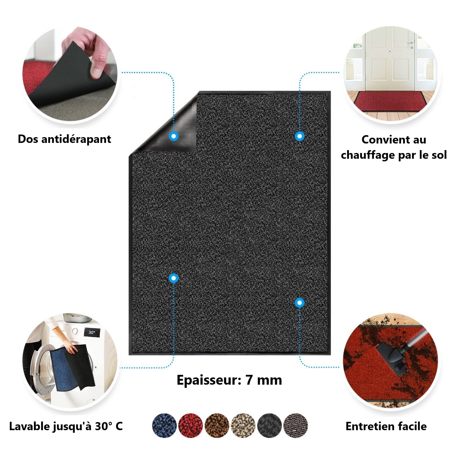 Tapis extérieur, Tapis antidérapant très absorbant SKY Anthracite-Noir 90 x 120 cm - 4