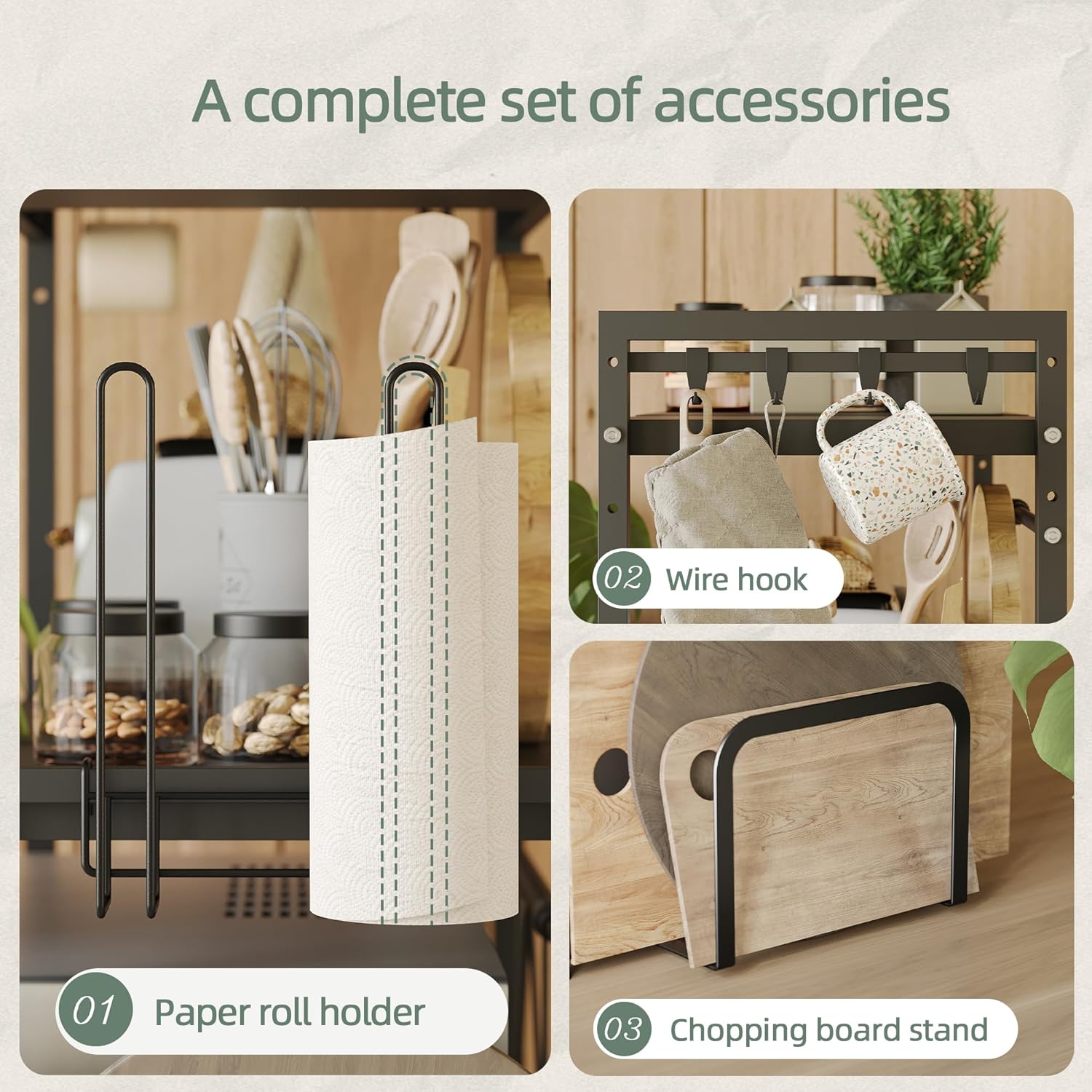Étagère à micro-ondes extensible à 2 niveaux,étagère de cuisine debout pour four, support micro-ondes avec crochets et support,noir - 5