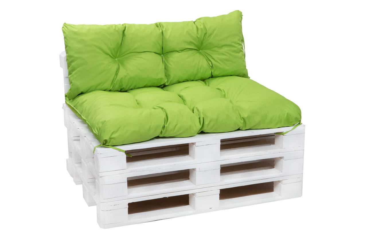 Set cojines para palets 120x80 asiento-respaldo 120x40cm/ colchón para palets con respaldo lima, cojines de jardín, cojín para palets de exterior