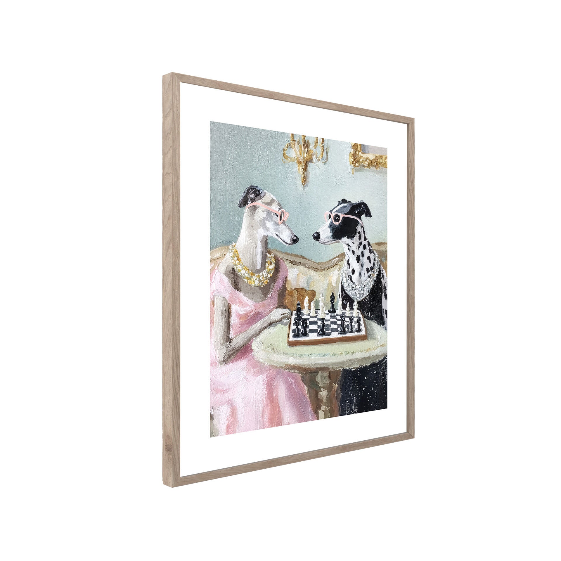 STYLER Poster înrămat Câini șahiști 40 x 50 cm, decor modern de perete pentru living, dormitor și birou pentru casă